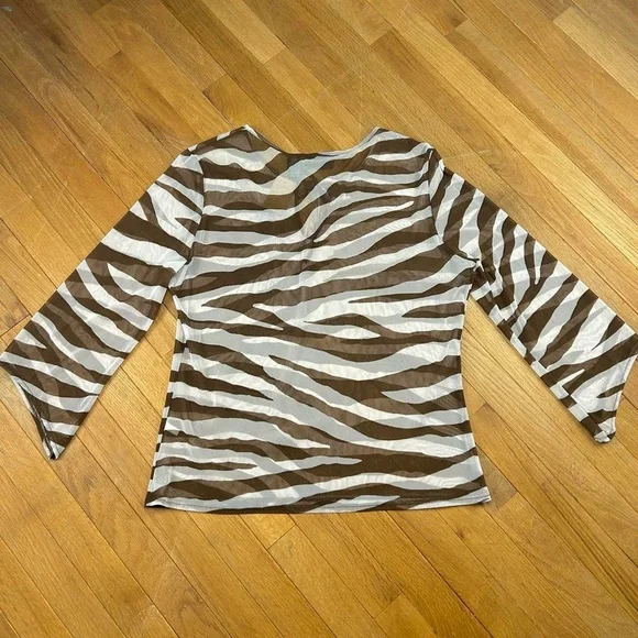 Y2K brown and white zebra mesh fairy sleeve top - Picture 2 of 3